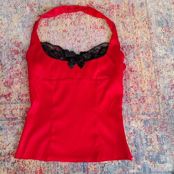 Current Mood Tops - Dollskill Current Mood Red Halter Top with Black Lace